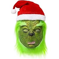 Christmas Cosplay Mask Costume with Christmas Red Hat Latex Full Face Mask Christmas Costume Party Props