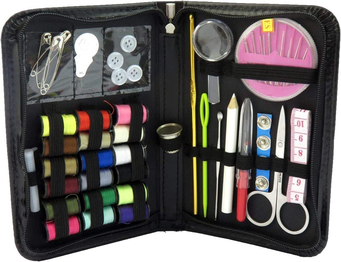 Travel Mini Sewing Kit - 64 PCS DIY Premium Supplies for Home, Travel & Emergency - Filled with Needles, Scissors, Thimble, Thread, Tape Measure