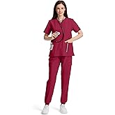 KAILAND Scrubs for Women Set V-Neck Scrub Top & Jogger Pants with Multi Pocket Stretch Nursing Uniforms