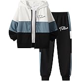 Fdqin Boys Clothes 2 Piece Color Stripes Long Sleeve Zipper Hoodie Top And Sports Pants Fall Winter Set Size 3-12 Years