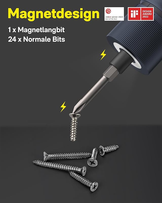 Elektrischer Schraubendreher Set mit 25 Magnetische Bits, LED-Licht