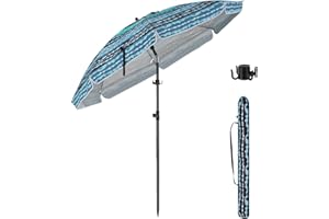 BondFree Beach Umbrellas for Sand Heavy Duty Wind, Portable Sun Shade Umbrella,7FT Sun Umbrella Beach, UPF 50+ PU Coating Beach Umbrella with hook