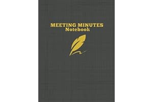 Meeting Minutes Notebook: Meeting Notebook for Recording Minutes A4 with Detailed Meeting Information Including Agenda Objectives and Action Items ... Black Cover with Feather Pen Hardback