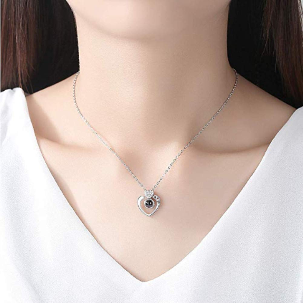 LUYUAN JEWELRY 100 Different Language I Love You Necklace, Magic Love Memory Pendant Necklace for Women Best Gift for Lover (Silver, Only U)