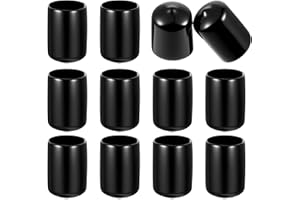 INNOHHUSTLE 12 Pcs 1-Inch Rubber Caps and Plugs, Round End Cap for Metal Tubing Protective Rubber Caps Black Vinyl Cover Screw Thread Protectors Assortment Kit for Metal Tube Rod Bolt Screw