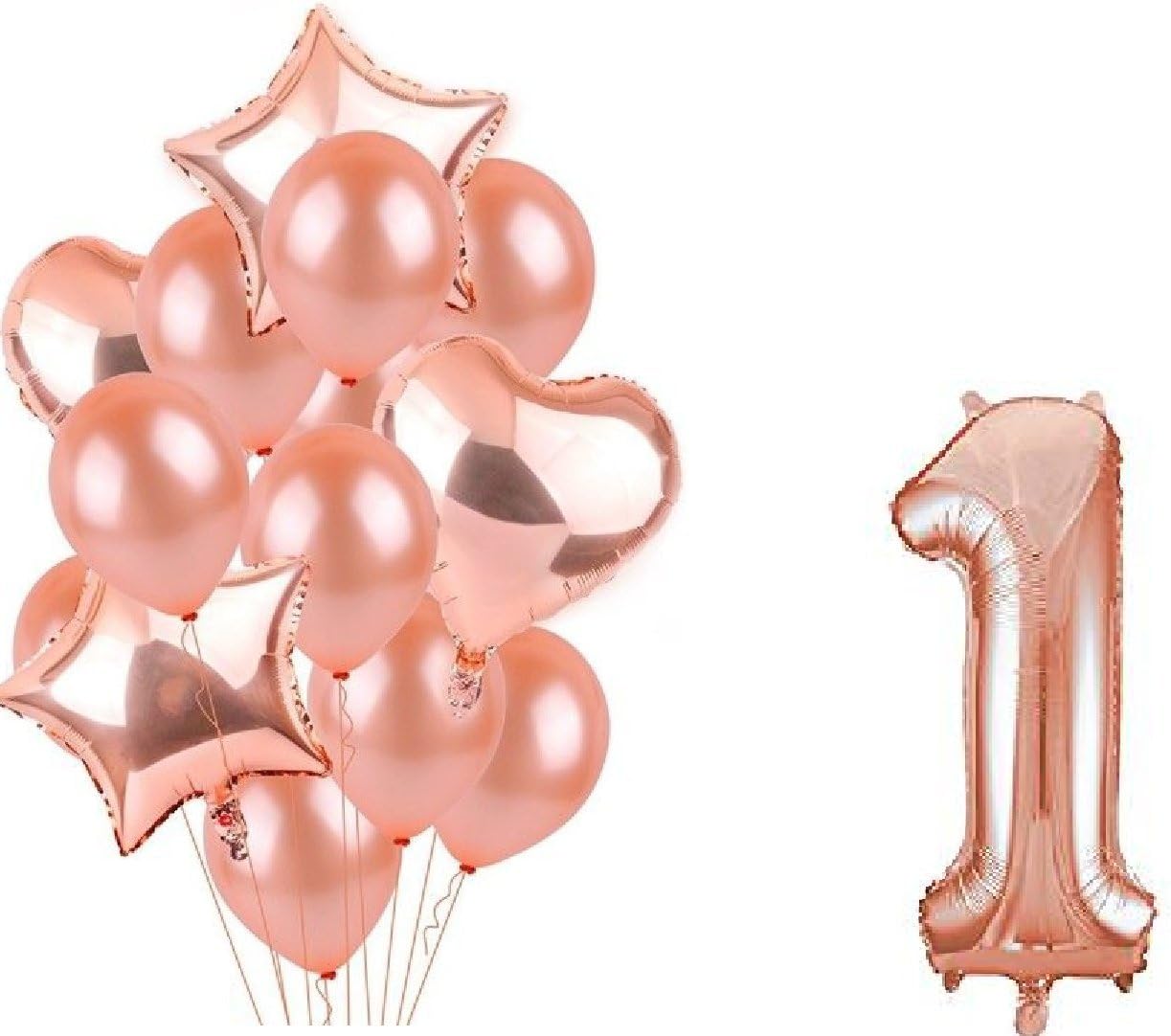 Rose Gold Series Foil Latex Balloon Set Helium Star 1st Birthday Party Age 1