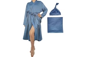 SUFEINI Maternity Robe and Matching Baby Swaddle Blanket Set, Mommy Robe with Receiving Blanket Girls Boys Sleepwear