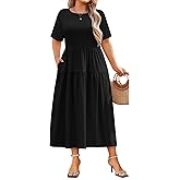 IN'VOLAND Plus Size Casual Dress for Women Bohemian Short Sleeve Flowy Loose Maxi Summer Beach Swing Dresses with Pockets