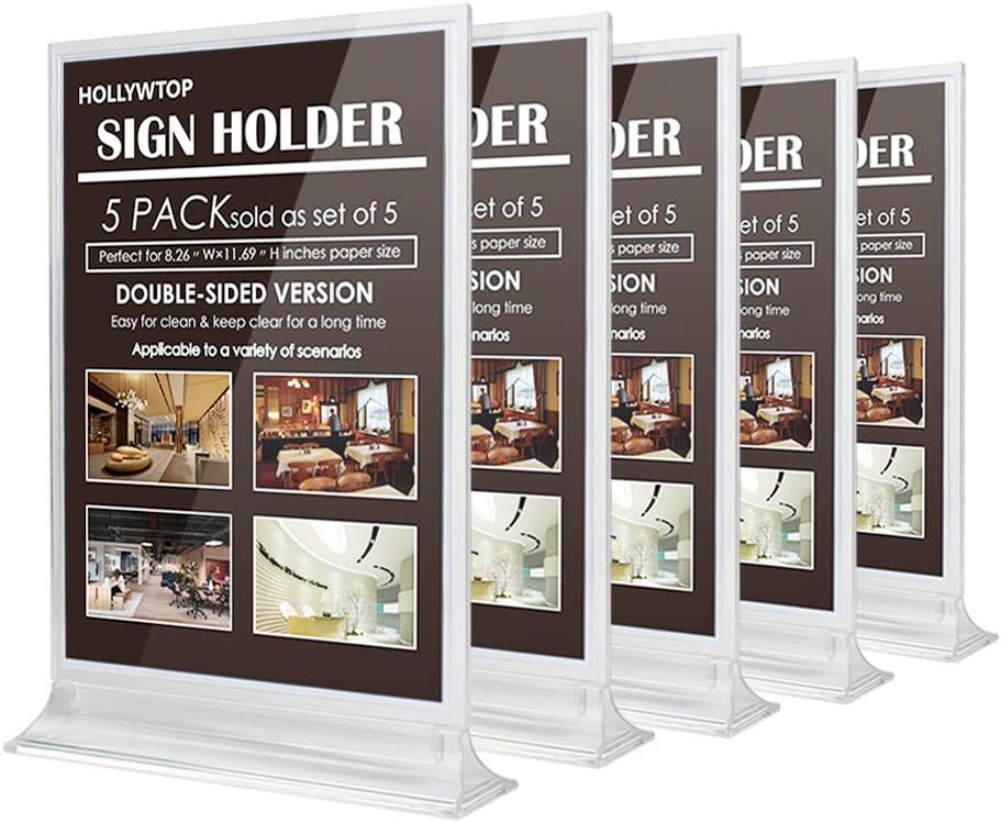LEEYYO 5PCS Signage Rack, A4 Display Rack, Double-Sided Transparent Plastic Menu Rack, A4 Plexiglass Display Rack Suitable for Tables, Restaurants, Exhibition Halls, Multiple Photo Frames