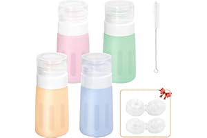 SEROPY 4Pcs Condiment Squeeze Bottles for Sauces, Leakproof Salad Dressing Container to Go, Small Silicone Squeeze Bottles with Brush, Condiment Containers Dispenser for Ketchup Hot Sauce Lunch Travel, 2 Oz