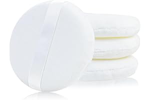 WAYBAS 4 PCS Large Powder Puff, 4.13 Inch Velour Body Powder Puff Round Fluffy Powder Puffs Ultra Soft Body Puff Washable for Loose Body Powder Face Powder Baby Powder Makeup with Ribbon