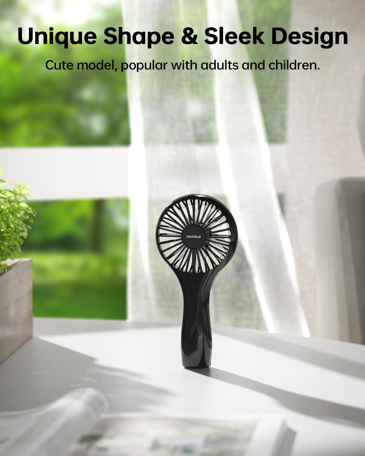 TriPole Handheld Mini Fan Battery Operated Small Personal Portable Fans Speed Adjustable USB Rechargeable Fan for Kids Girls Women Men Home Office Indoor Outdoor Travelling, Black