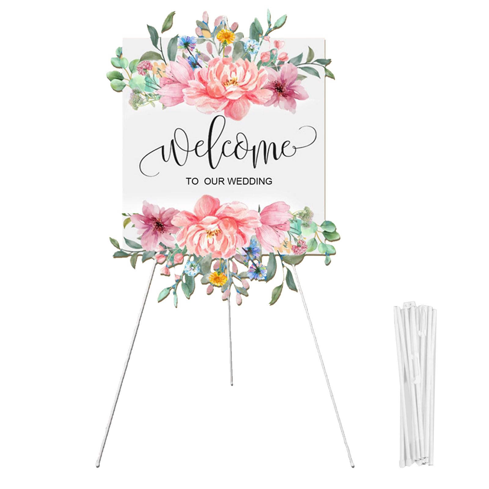 Display Easel Stand for Wedding Sign, Portable Folding Easel Floor Art Easel, Easy to Carry Tripod & Canvas Stand Art Easels for Display Painting Canvas, Wedding Signs, Presentations, Posters (White)