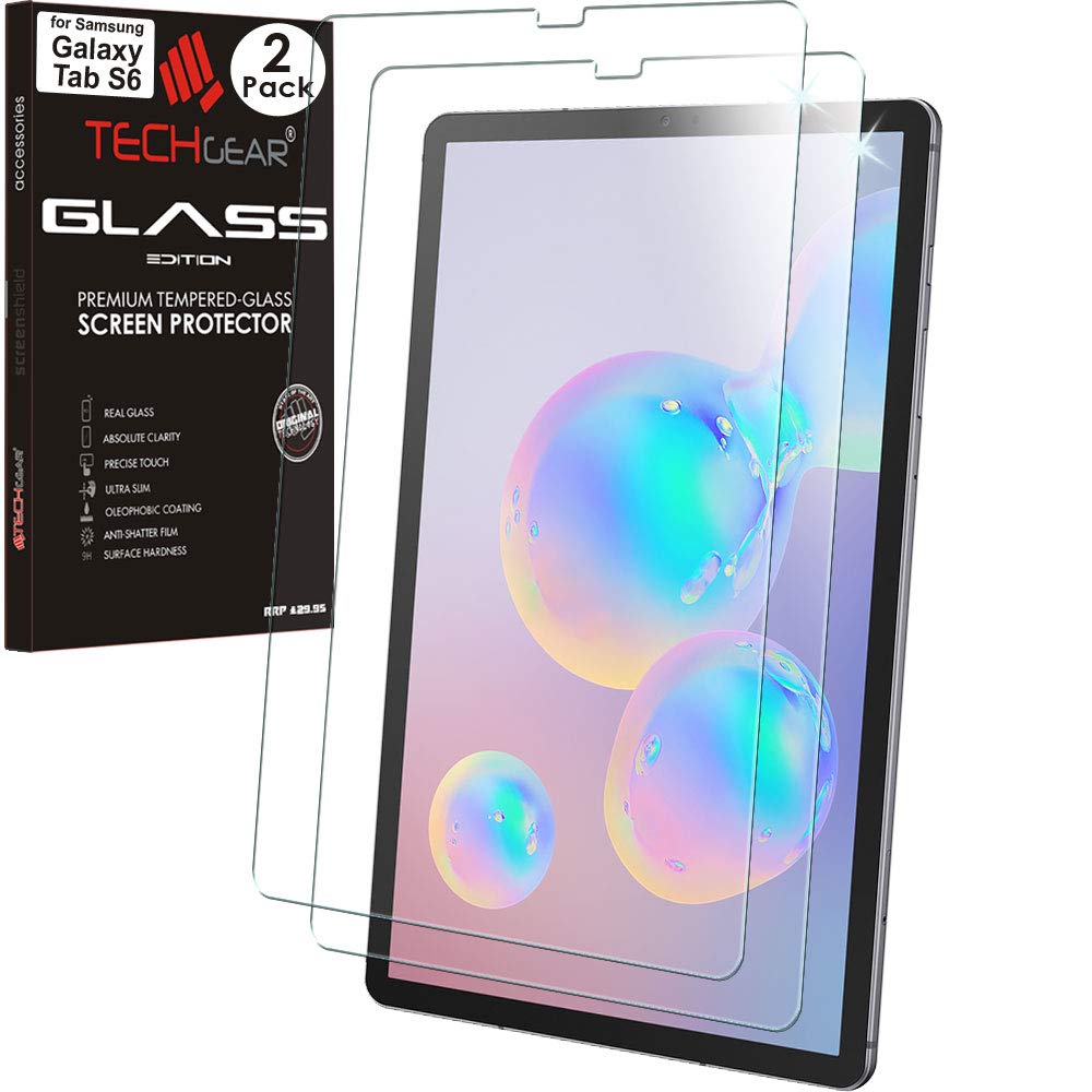 TECHGEAR [2 Pack Galaxy Tab S6 10.5" GLASS Edition (SM-T860 / SM-T865), Tempered Glass Screen Protector [9H Toughness] [HD Clarity] [Scratch-Resistant] [No-Bubble] For Samsung Galaxy Tab S6 10.5"