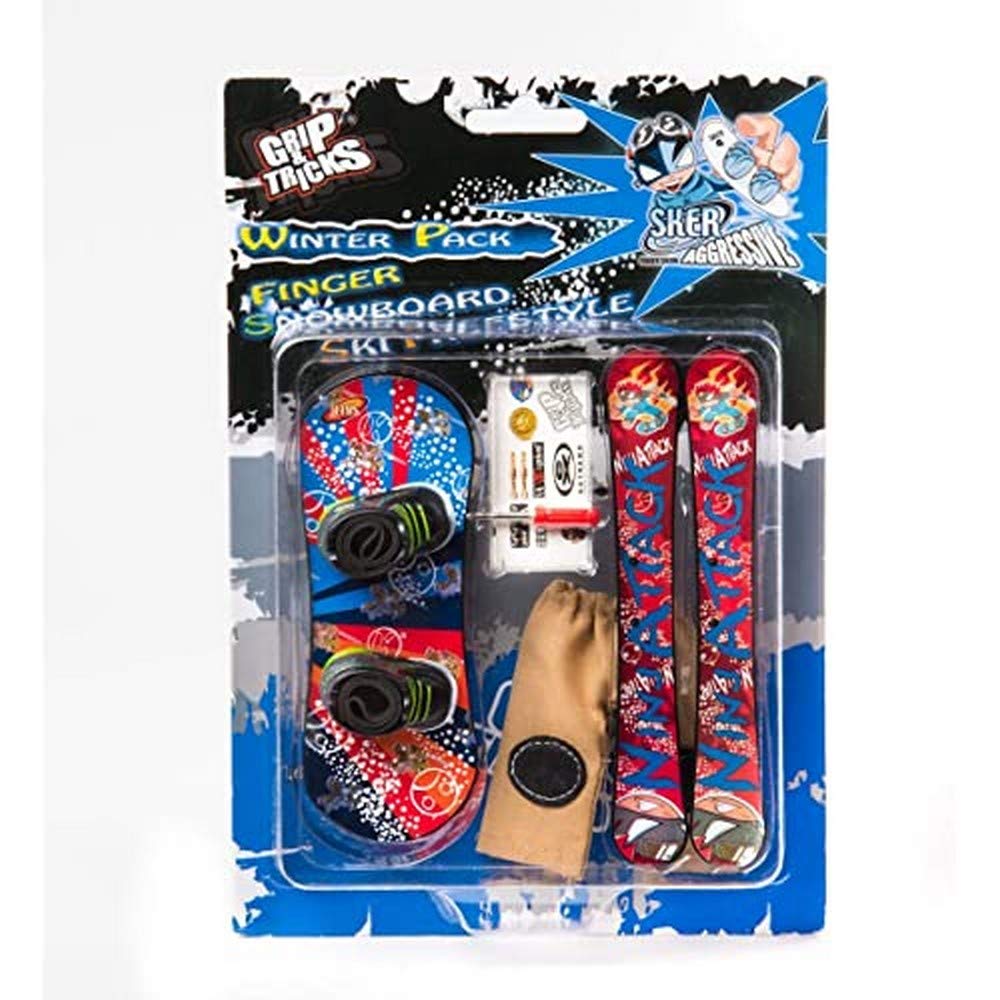 Grip and Tricks - Finger Snowboard and Freestyle Finger Skis with Toy Snowboard Tool and Mini Fingerboards Accessories - Winter Pack Ninjattack Finger Toy for kids 6+ years old
