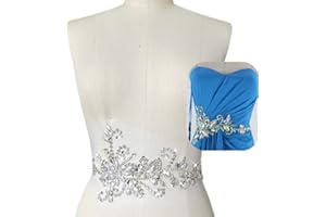 SUCCI SHAN 17x38cm Sew on Sequin Rhinestones Belt Crystal Appliques Designs Sewing Patch for DIY Costume Dress (Silver)