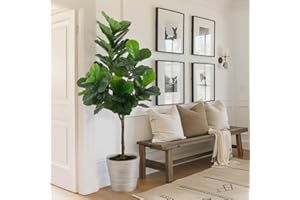 Yepdin Faux Fiddle Leaf Fig Tree 6 FT - Artificial Ficus Tree with Tall Artificial Plants 80 Fiddle Leaves Greenery - Lifelike Fake Fig Tree for Home Decor Living Room Indoor Outdoor