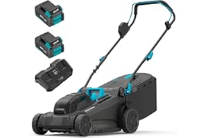 MightyMow 2x20V 18 inch Electric Lawn Mower Cordless, Brushless Push Lawn Mower with 6-Position Cutting Height Adjustment, 2x4.0Ah Battery & Dual Charger Included