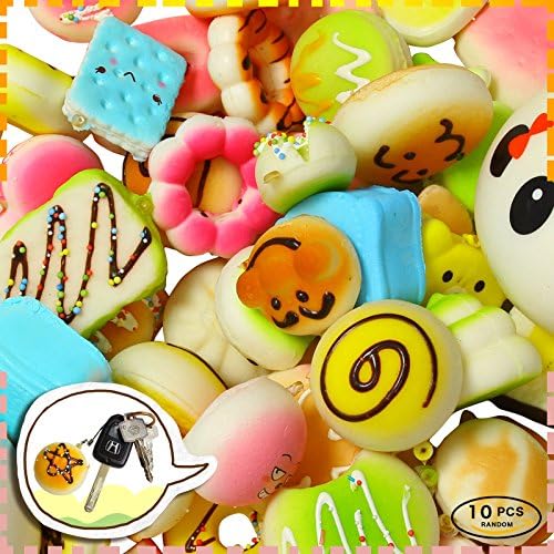 Dingeter Random Food Sqiushy Mini Soft Squishy squishies Cake/Panda/Bread/Buns/Sushi/Donuts Phone Straps 10 PCS