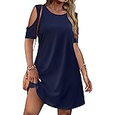 IN'VOLAND Women's Plus Size Summer Dress Short Sleeve Beach Floral Crew Neck Casual Mini Dresses with Pockets