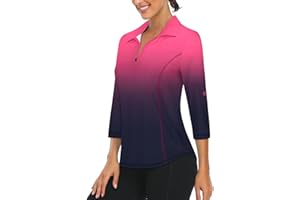 LURANEE Womens 3/4 Roll Sleeve 1/4 Zip Pullover Golf Shirts Athletic Hiking Running Workout Tops UPF 50+