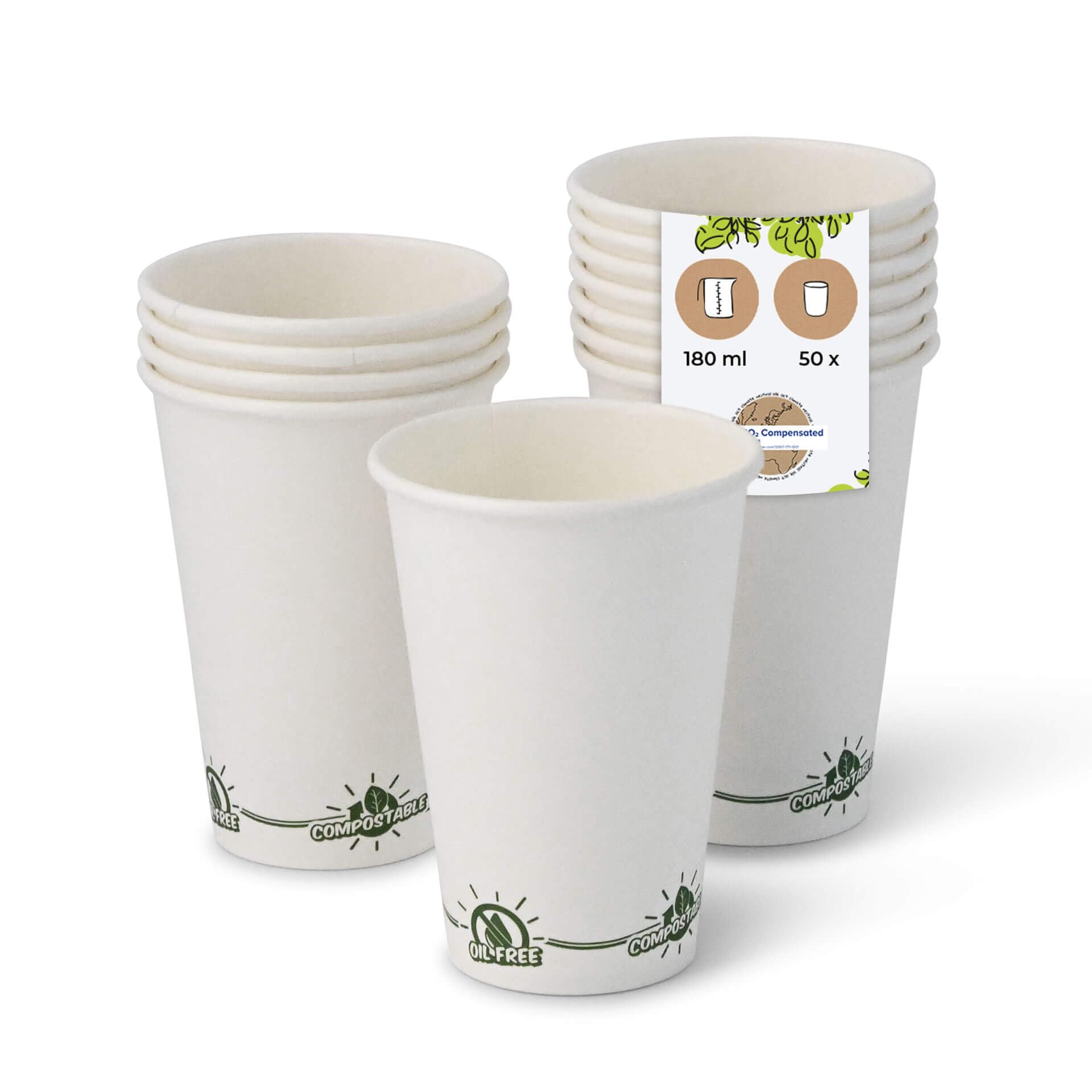BIOZOYG 50x Disposable Coffee Cups 180 ml / 7.5 oz White with Environmental Motifs - Paper Cups for hot Drinks Plastic-Free - Coffee Cups Disposable