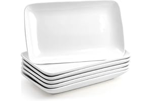 Foraineam Rectangular Salad Plates, 10 Inch White Porcelain Dessert Appetizer Plates Set, Dishwasher and Oven Safe Serving Pl