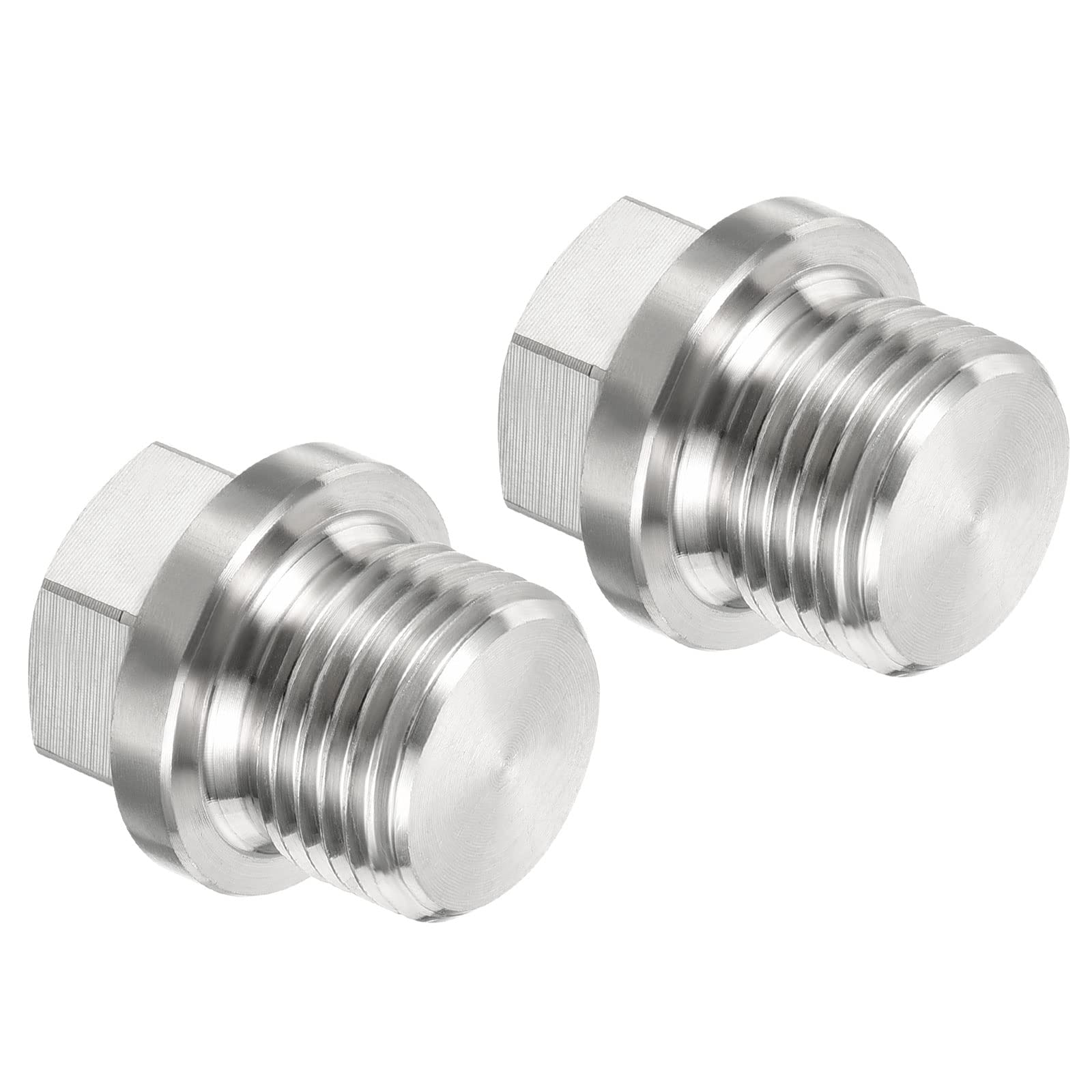PATIKIL M18x1.5 Male Plug, 2 Pack Waterproof Dustproof 304 Stainless Steel Thread Hex Head Socket Solid Pipe Fitting