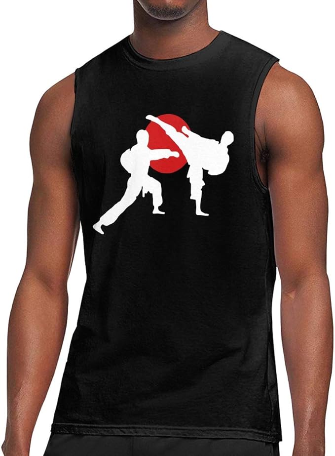 Codki9R Mens Two Karate Fighter Tank Top, 100 Cotton Athletic Tank