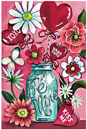 AFE Garden Flags Happy Valentine'S Day Be Mine Kiss Me Xoxo Double Sided Outdoor Flags Of 100% Polyester And Waterproof Fade And Mildew Resistant-12.5 X 18 Inch Banner