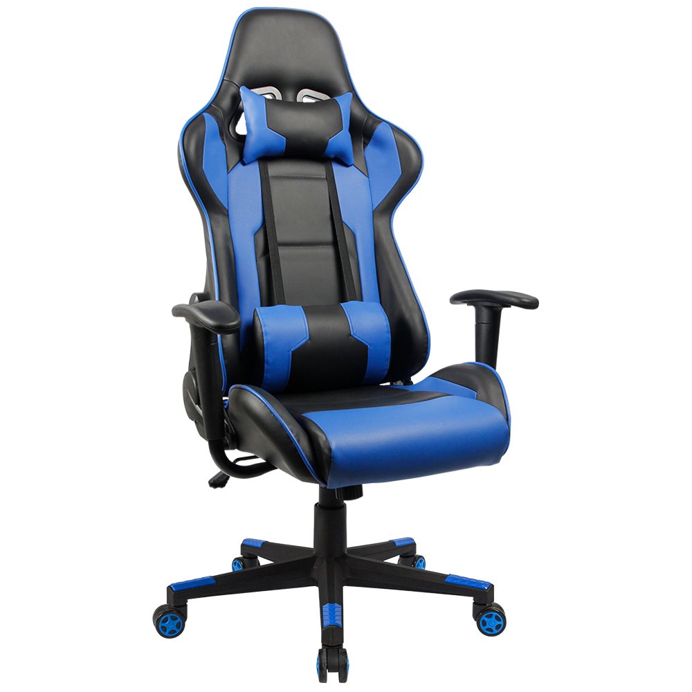 Homall Gaming Chair Racing Style High-Back PU Leather Office Chair Computer Desk Chair Executive and Ergonomic Style Swivel Chair with Headrest and Lumbar Support(Blue)