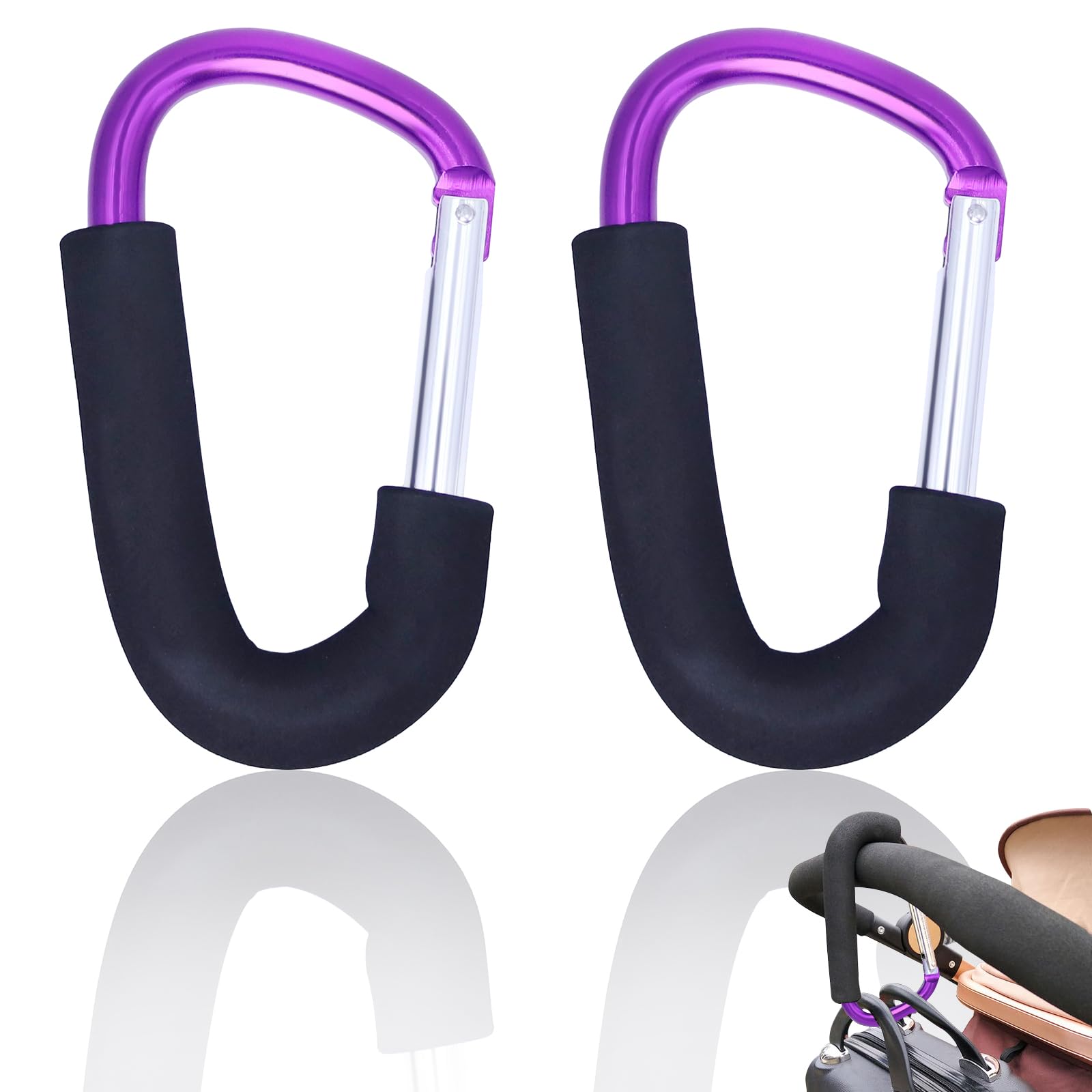 Cube-LED 2Pack 14cm(5.5") Large Buggy Clips - D Shape Carabiner Baby Pushchair Pram Clips for Pram, Convenient Stroller Hooks for Hanging Purses, Diaper Bag, and Shopping Bags (Purple)