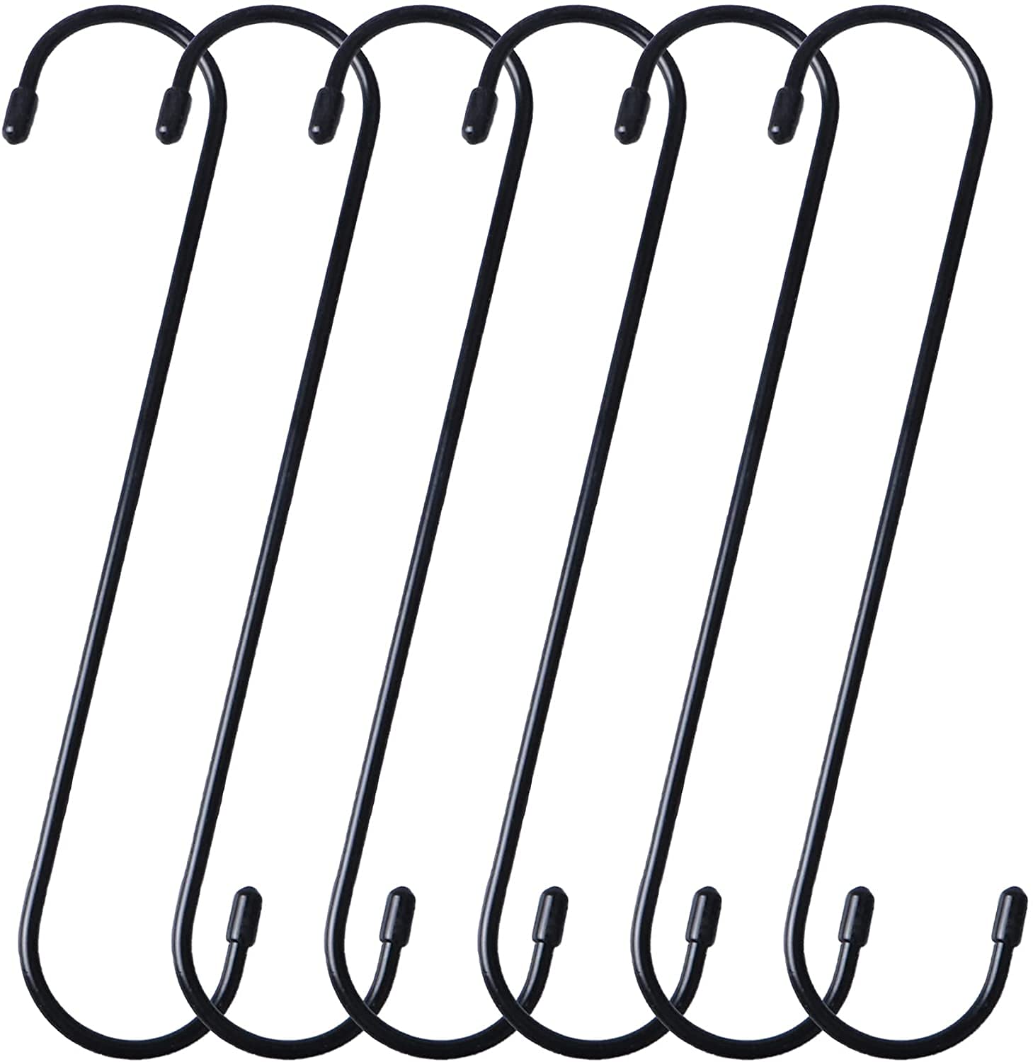 Baoswi 6 Pack Extra Long S Shaped Hooks - 25cm X-Large Heavy Duty Black Hooks for Hanging Plants, Closet, Flowers, Baskets, Patio & Indoor/Outdoor Use