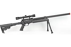 BBTac 470 fps wellfire aps sr-2 modular full metal bolt action sniper rifle w/ scope pkg mb06d(Airsoft Gun) , Black, Large