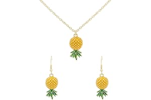 JUST FOLLOW Tropical 2pcs Yellow Ruit Green Leaf Pineapple Earings Pendant Necklace Suit for Women Fashion Dangle Earings Jewellery