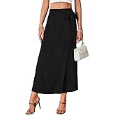 Rooscier Women's A Line High Waist Stretched Bow Tie Split Back Side Zipper Long Skirt