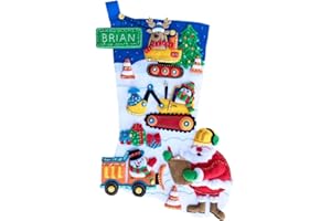 MerryStockings North Pole Construction Company 18" Felt Christmas Stocking Kit – DIY Embroidery Craft with Sequins, Beads & Instructions – Handmade Holiday Décor – Made in USA