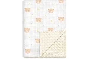 SANDJEST Bear Baby Blankets for Boys Girls, Soft Nursery Minky Blankets with Muslin and Dotted Fleece Back 30x40 inches, Receiving Bed Quilt for Newborn, Infants, Toddlers
