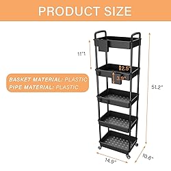 5 Tier Rolling Utility Cart with Handle,REBECAT