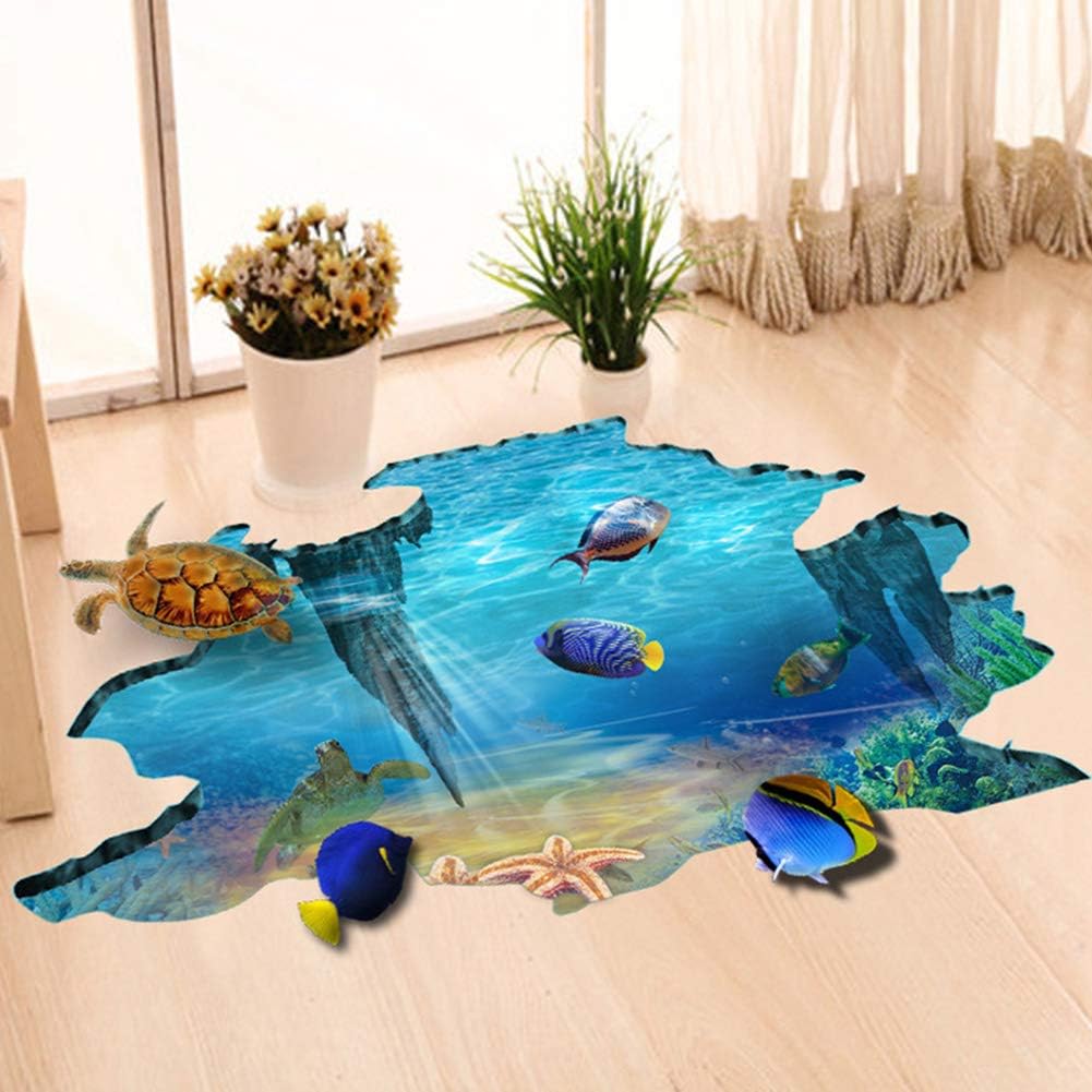 EUGNN 3D Floor Stickers,Underwater World Wall Decals Removable PVC
