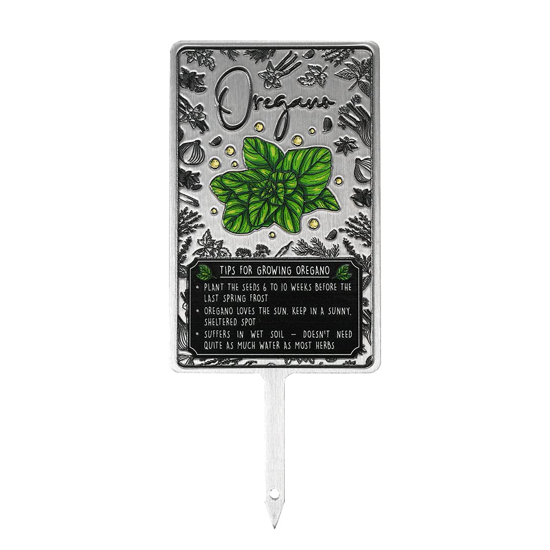 KADAX Herb Signs, Silver Metal Herb Stakes, Plant Signs, Plant Stakes, Plant Labels, Metal Signs, Plant Labels, Herb Labels (Oregano)