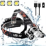 Neraon LED Headlamp 6000 Lumens, Zoomable 4 Modes LED Headlight USB Rechargeable, Waterproof Headlamp for Running Hiking Camping