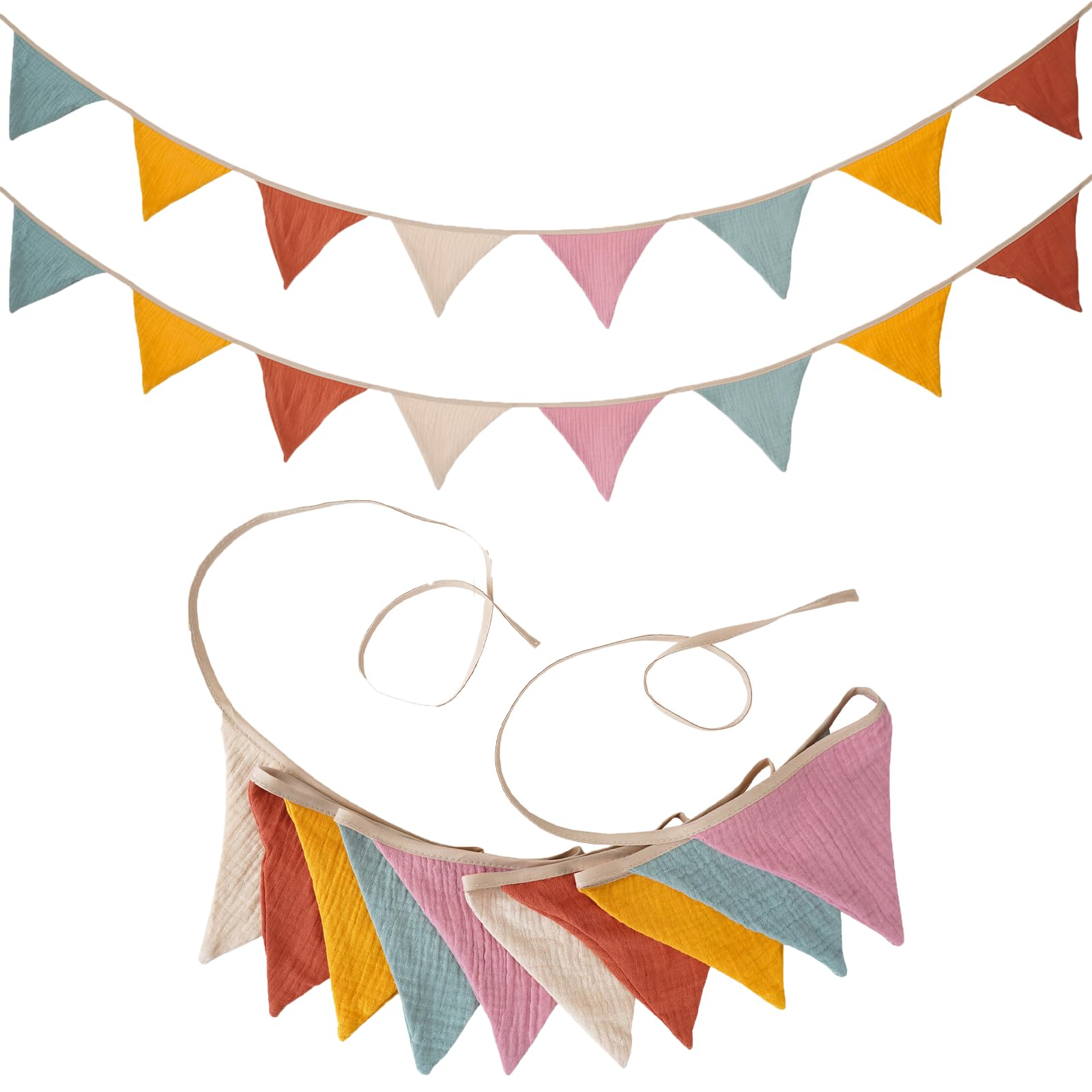 Photo 1 of 17 ft Pennant Banner Flags, Toddler Boy and Girl Room Decor Pennant, Nursery Fabric Garland Triangle Bunting Flag Baby Banner for Decor Baby Birthday Boho Wedding Shower Party (Pink Candy, 2PCS)