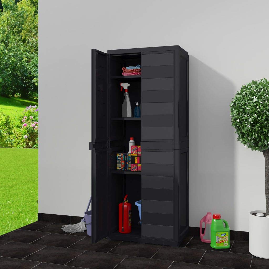 Vislone Storage Cabinet Wall Tall Cupboard Tool Storage With 3 Shelves 2 Door Cupboard Garden Home Office Black Cabinets Racks Shelves Furniture