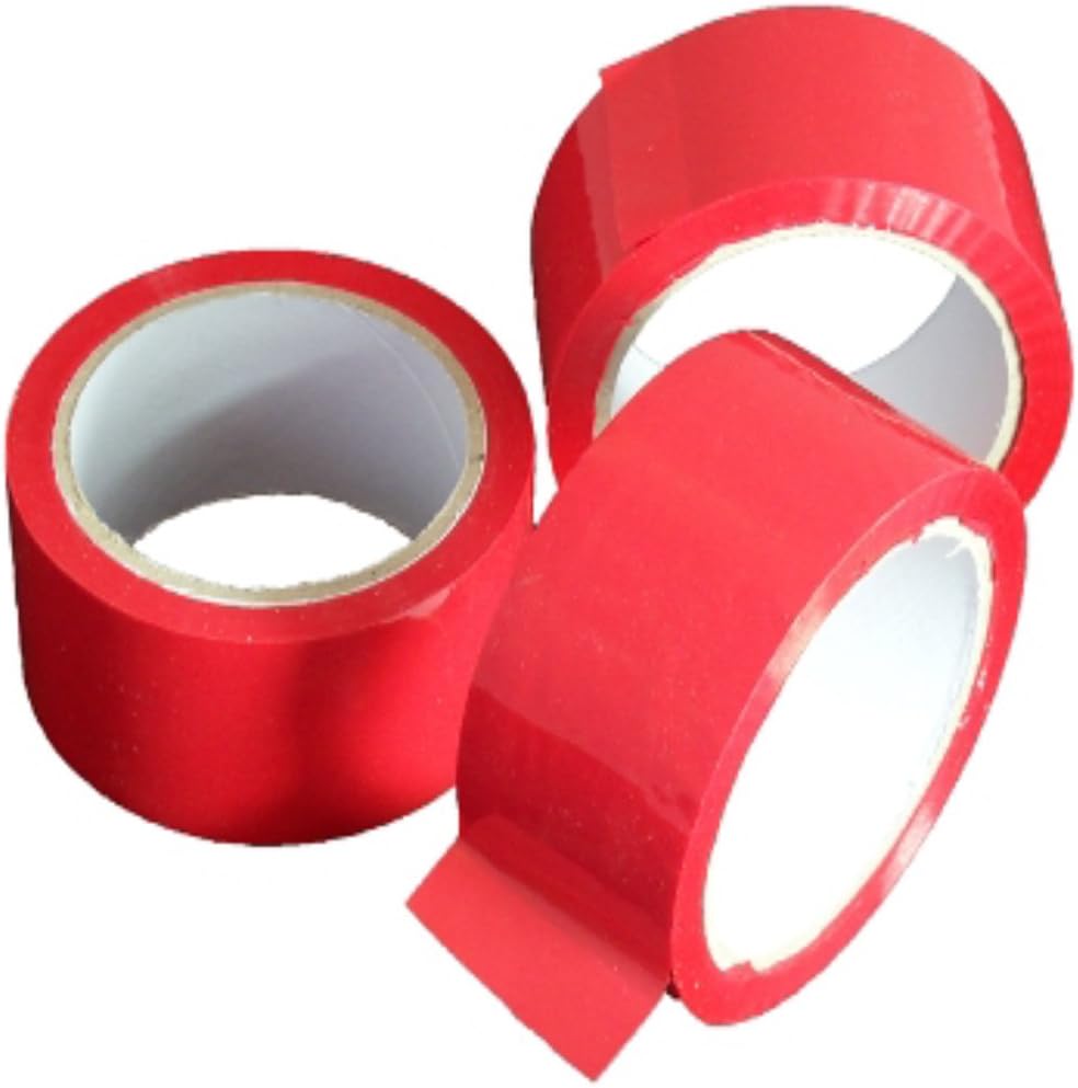 6 LARGE ROLLS OF RED COLOURED PACKAGING PARCEL TAPE 2 INCHES WIDE x
