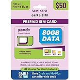 Koodo Mobile 4G [Big Data Plan] 4G LTE Prepaid 50$ SIM Card Starter Kit - Unlimited Talk Canada + 80 GB + LD Talk to 7 Countr
