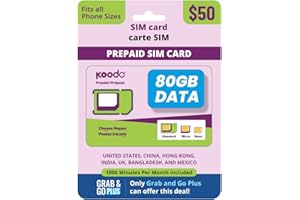 Koodo Mobile 4G [Big Data Plan] 4G LTE Kit de démarrage de carte SIM prépayée 50 $ – Unlimited Talk Canada + 80 Go + LD Parle
