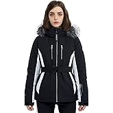 HIGH EXPERIENCE Women Ski Jacket Snowboard Fitted Slim Fit Short Snow Coat Belted Mountain Waterproof Insulated Warm Winter