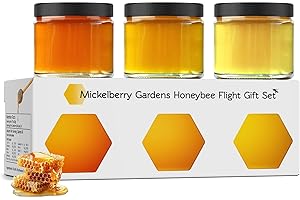 Mickelberry Gardens Honeybee Flight Gift Set – 3 Jar Honey Flight (3 × 3 oz) Featuring Wildflower & Blackberry Honeys – Pure, Local, Raw, Ready to Gift – Made in the USA