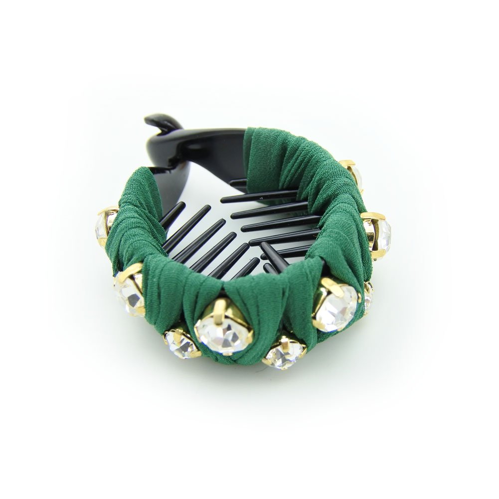 Meilliwish Gem Crystal Cloth Hair Claw Clip for Women Girls 1 PCS(H62)(Green)